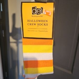 Deli Halloween Striped Crew Socks - Orange, Yellow, White